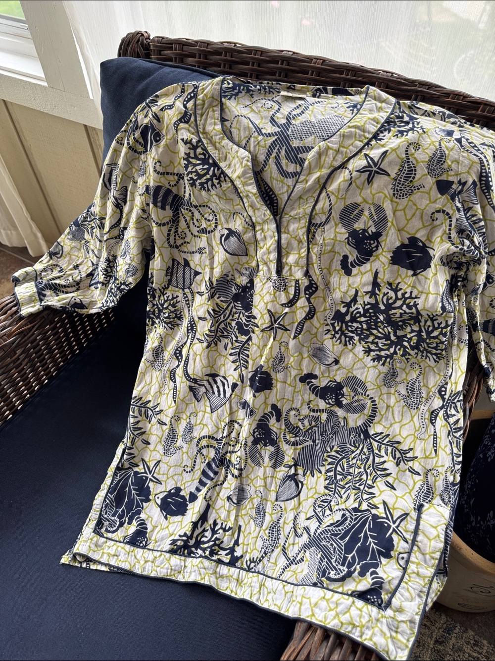 Advance Apparels Navy & Lime Sea Life Tunic Coverup